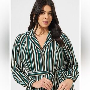 Torrid Green Strope Long Sleeve Notched Collar Shirt Dress